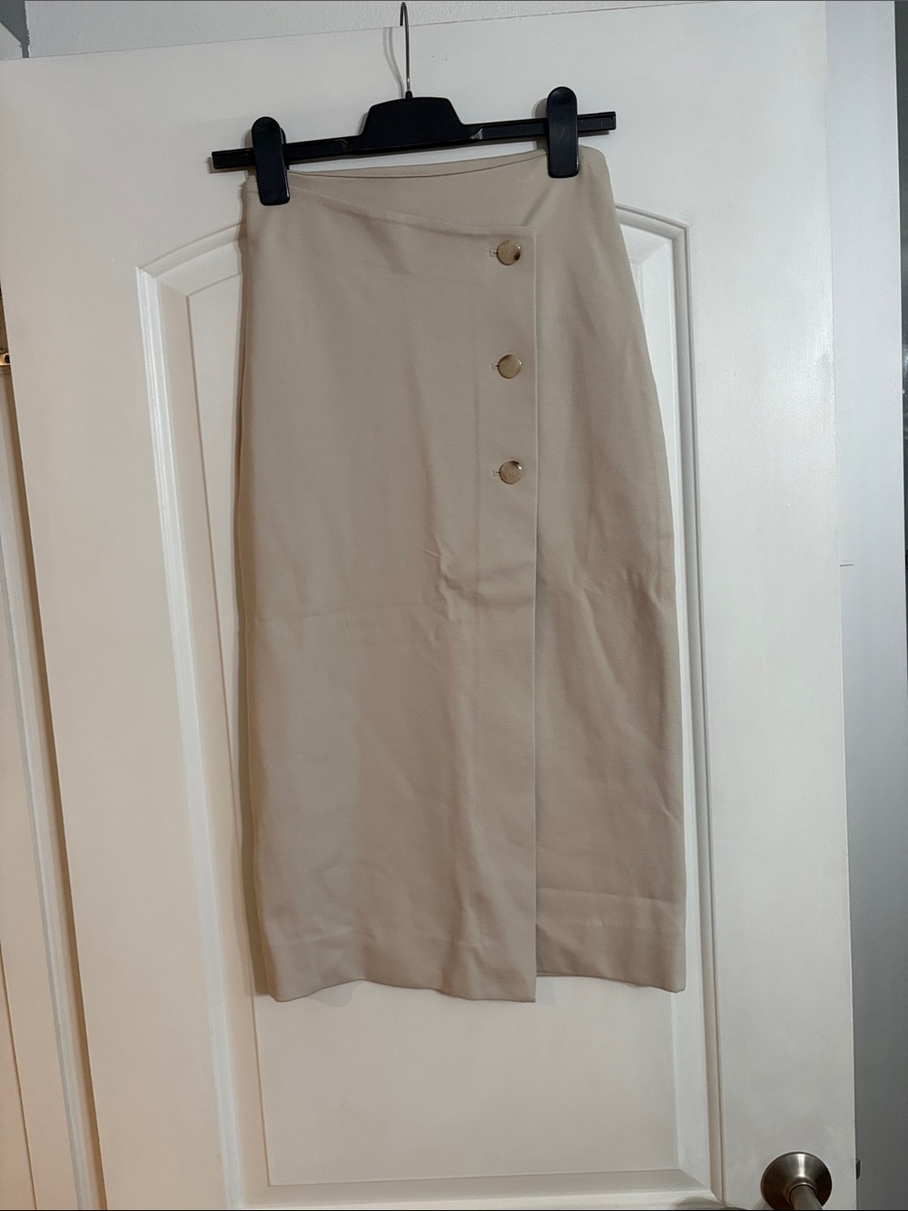 Babaton Neutral Cream Wrap-Style pencil Skirt with Button Detail